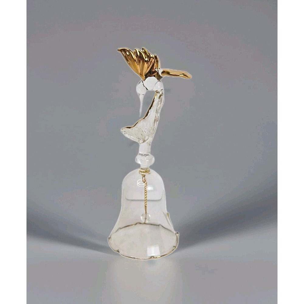 Crystal Hummingbird Tropical Flower Bell Figurine 22KT Gold Trim Vintage New